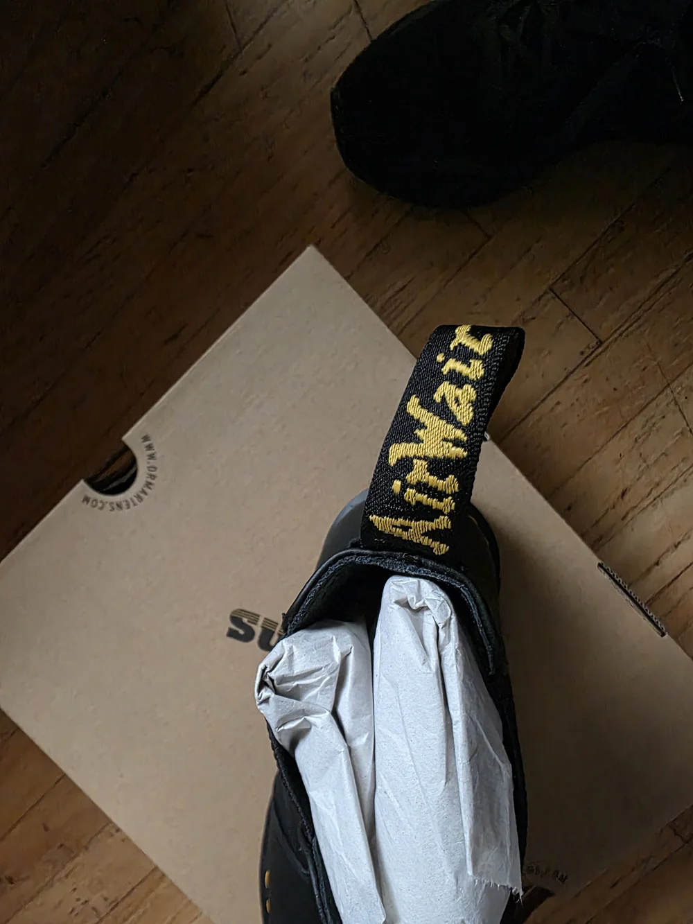 Dr. Martens Black Lace-Up Boot with Yellow Branded Pull-Tab